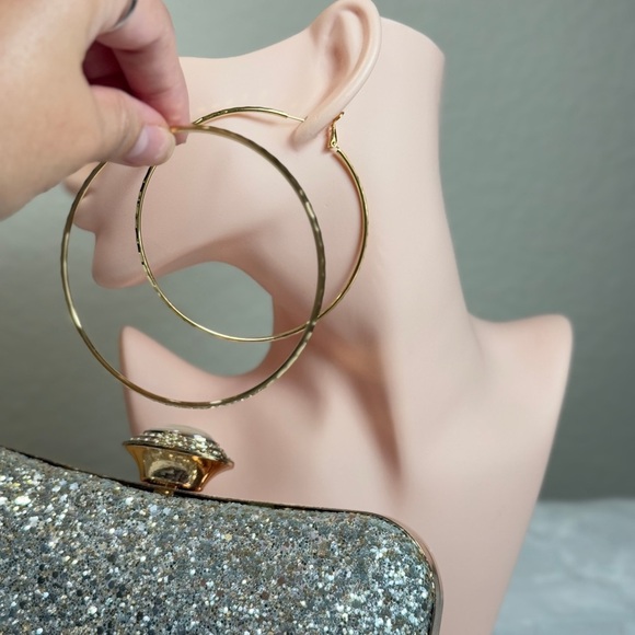 Shiny Gold Hoop Earrings - Picture 5 of 7